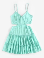 ZAFUL Robe à Bretelle Nouée Découpée à Volants S Vert clair