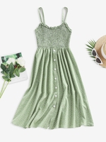 ZAFUL Robe à Bretelle Plissée Imprimée à Pois M Vert clair