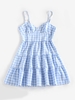 ZAFUL Robe à Bretelle Superposée en Vichy M Bleu clair