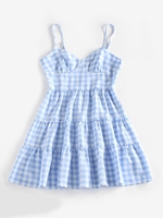 ZAFUL Robe à Bretelle Superposée en Vichy M Bleu clair