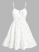 ZAFUL Robe à Bretelle Superposée Fleurie Brodée L Blanc