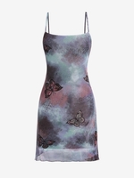ZAFUL Robe à Bretelle Teintée à Imprimé Papillon en Maille L