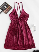 ZAFUL Robe à Bretelle Tordue sans Dos en Velours M Rouge foncé