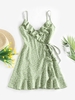 ZAFUL Robe à Imprimé Cœur Fleurie à Bretelle à Volants L Vert clair