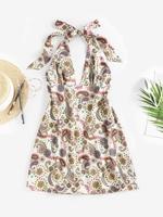 ZAFUL Robe à Imprimé Ethnique Fleur et Cachemire sans Dos S