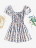 ZAFUL Robe à Imprimé Fleurie à Manches Bouffantes à Volants M Bleu clair