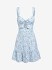 ZAFUL Robe à Imprimé Fleurie Nouée Ourlet à Volants M Bleu clair