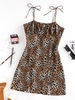 ZAFUL Robe à Imprimé Léopard Fendue à Epaule Nouée S