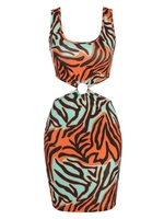 ZAFUL Robe Ajustée à Imprimé Zèbre Découpée Anneau en O M