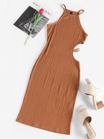 ZAFUL Robe Ajustée Côtelée Découpée Xl Café