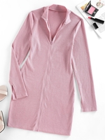 ZAFUL Robe Ajustée Fendue Zippée Côtelée Xl Rose rosé