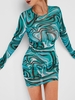 ZAFUL Robe Ajustée Imprimée Transparente L Vert