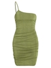 ZAFUL Robe Ajustée Plissée à Une Epaule en Jersey S Vert