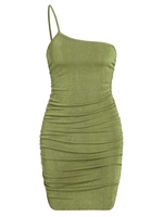 ZAFUL Robe Ajustée Plissée à Une Epaule en Jersey S Vert
