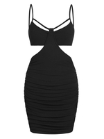 ZAFUL Robe Ajustée Plissée Découpée à Taille Côtelé M Noir