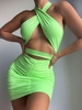 ZAFUL Robe Ajustée Plissée Découpée Croisée à Col Halter S Vert