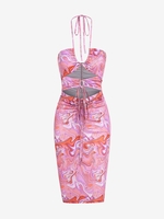 ZAFUL Robe Ajustée Plissée Découpée Psychédélique à Imprimé Vortex M Rose clair