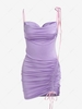 ZAFUL Robe Ajustée Plissée Epaule Nouée à Lacets Au Dos S Violet clair