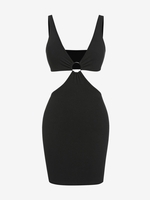 ZAFUL Robe Ajustée Plongeante Anneau en O M Noir