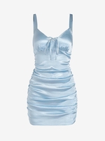 ZAFUL Robe Ajustée Soyeuse Ouverte Au Dos à Col Noué M Bleu clair