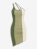 ZAFUL Robe Asymétrique Côtelée en Blocs de Couleurs à Une Epaule à Surpiqûres M Vert clair