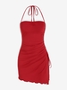 ZAFUL Robe Asymétrique Fendue à Col Halter S Rouge