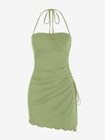ZAFUL Robe Asymétrique Fendue à Col Halter S Vert clair