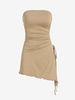 ZAFUL Robe Asymétrique Fendue Bandeau Plissée S Café