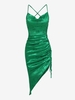 ZAFUL Robe Asymétrique Fleurie en Jacquard à Lacets en Satin M Vert profond