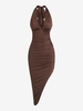 ZAFUL Robe Asymétrique Plissée sans Dos à Col Halter L Café profond