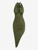 ZAFUL Robe Asymétrique Plissée sans Dos à Col Halter L Vert profond
