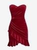 ZAFUL Robe Bandeau Drapée à Ourlet Tulipe à Volants S Rouge