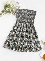 ZAFUL Robe Bandeau Fleur Plissée sans Dos Xl Vert clair