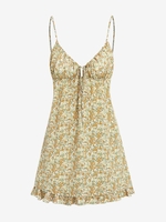 ZAFUL Robe Body à Imprimé Fleuri Ourlet à Volants à Cordon M Jaune