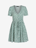 ZAFUL Robe Boutonnée Fleurie Imprimée Taille à Cordon M Vert clair