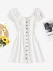 ZAFUL Robe Boutonnée Plissée à Manches Bouffantes Xl Blanc