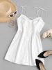 ZAFUL Robe Broderie Anglaise Boutonnée à Epaule Nouée L Blanc