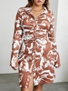 ZAFUL Robe Chemise Abstrait Imprimée Grande Taille à Volants Xl Café profond