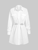 ZAFUL Robe Chemise Découpée à Goutte Epaule avec Poche M Blanc