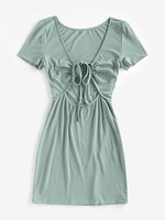 ZAFUL Robe Chemise Découpée Côtelée Nouée M Vert clair