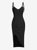 ZAFUL Robe Corset Bustier Drapée à Epaule Nouée à Fente Haute S Noir