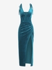 ZAFUL Robe Corset Mi-Longue Drapée à Epaule Nouée en Velours M Bleu