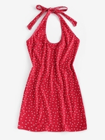 ZAFUL Robe Courte Côtelée Cœur à Col Halter S Rouge