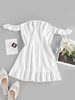 ZAFUL Robe Cousue Détaillée à Epaule Dénudée à Volants L Blanc