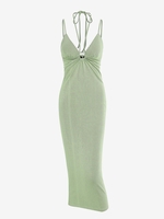 ZAFUL Robe Crayon Mi-Longue Rayée Nouée sans Dos M Vert clair