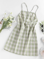 ZAFUL Robe Croisée à Carreaux Ouvert Au Dos Xl Vert clair