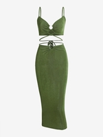 ZAFUL Robe Croisée Nouée en Métal Deux Pièces M Vert profond