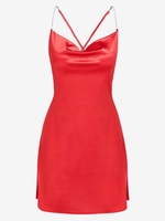 ZAFUL Robe Croisée Soyeuse à Chaîne Fendue en Avant M Rouge