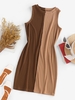 ZAFUL Robe Débardeur Côtelée en Blocs de Couleurs M Café