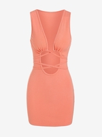 ZAFUL Robe Débardeur Côtelée Plongeante à Bretelle Croisée M Orange clair